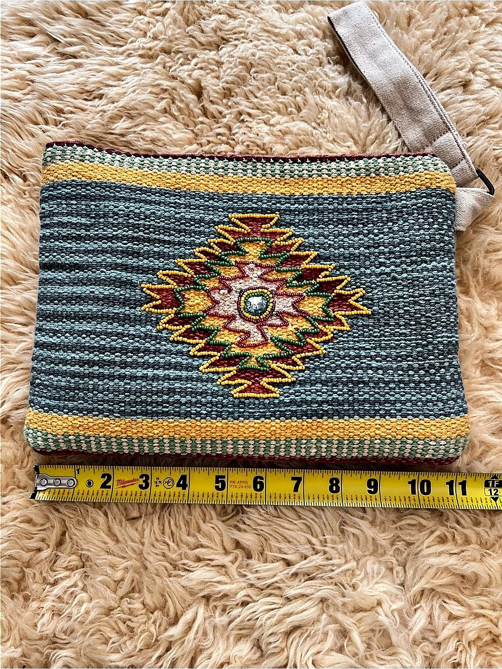 Lara Ethnics Embroidered Cotton Wristlet in Blue & Yellow